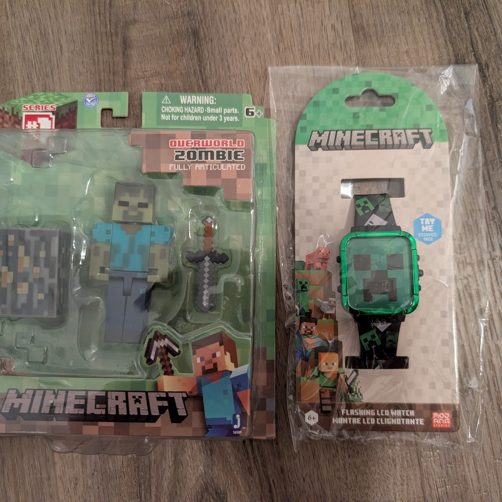 Minecraft Overworld Zombie Action Figure and Watch Set - Green and Gray
